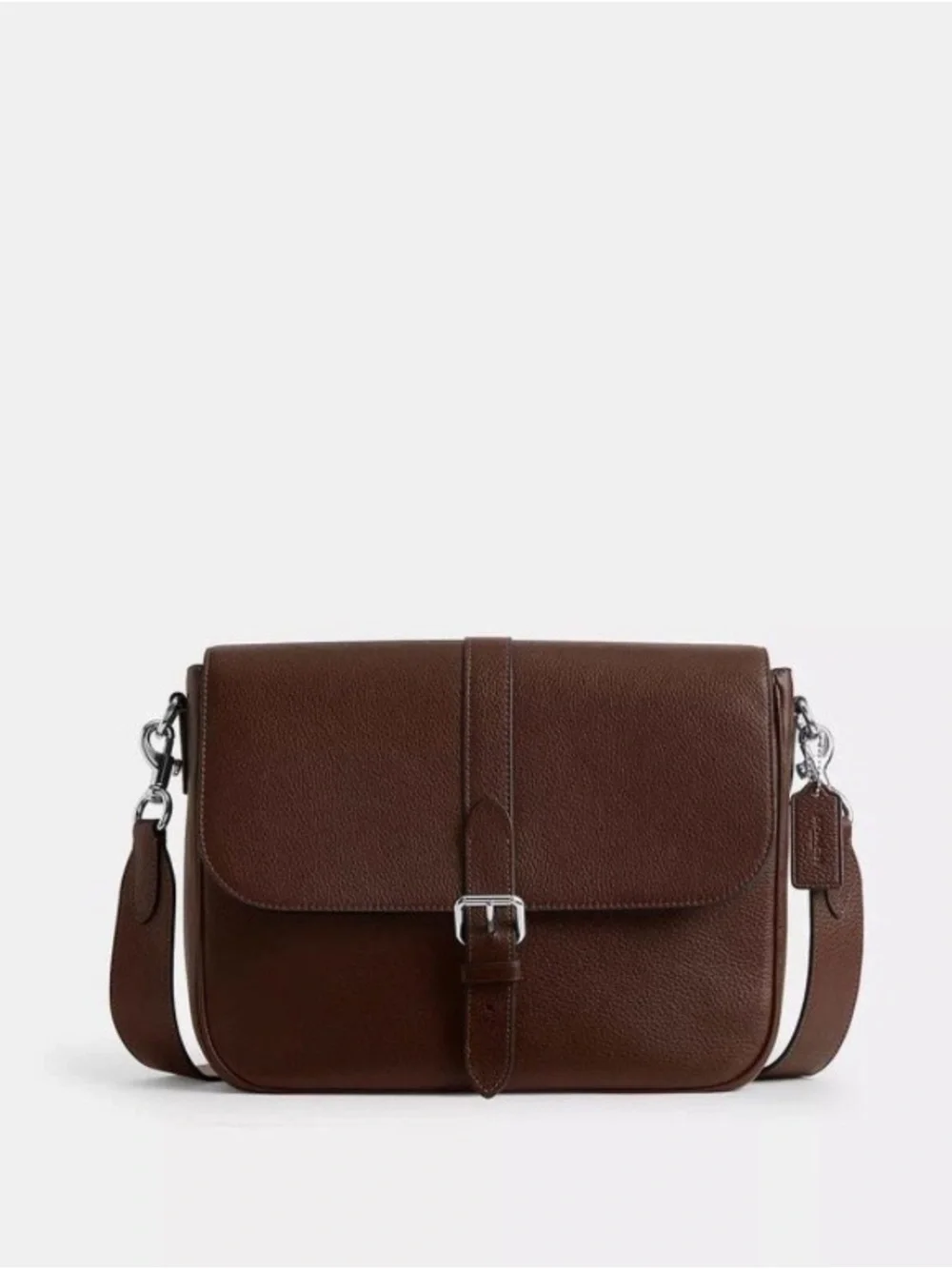 Coach Warner Messenger bag Pebbled Leather Chocolate brown